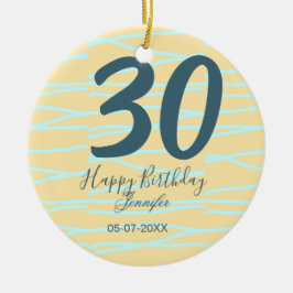 30th birthday add name date year yellow blue paste julgransprydnad keramik