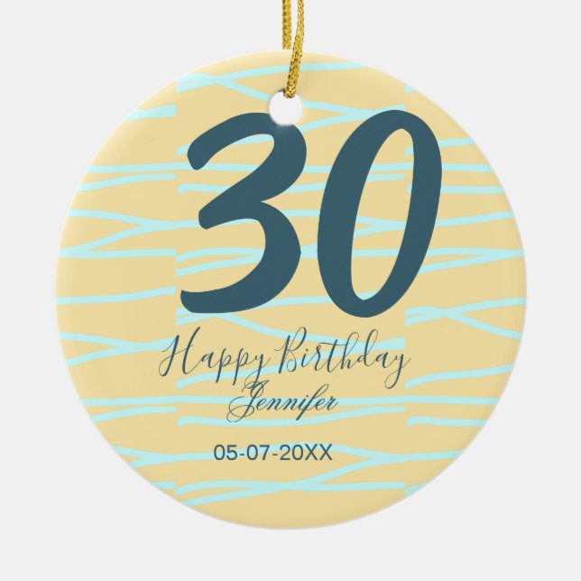 30th birthday add name date year yellow blue paste julgransprydnad keramik (Framsidan)