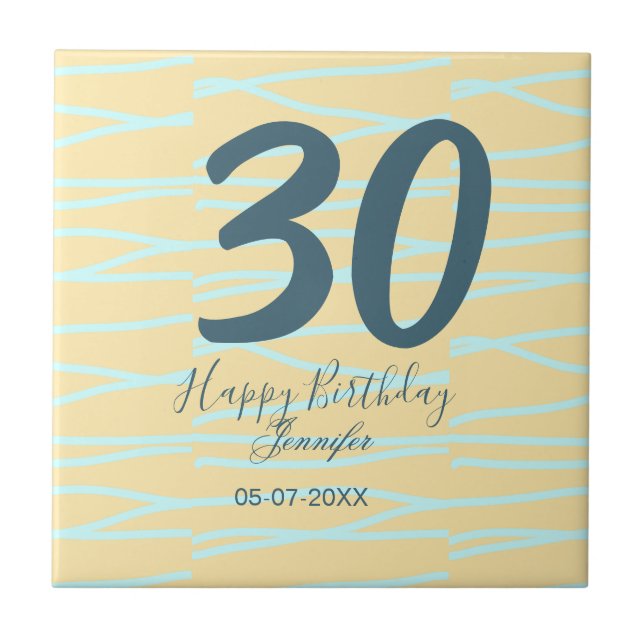 30th birthday add name date year yellow blue paste kakelplatta (Framsidan)