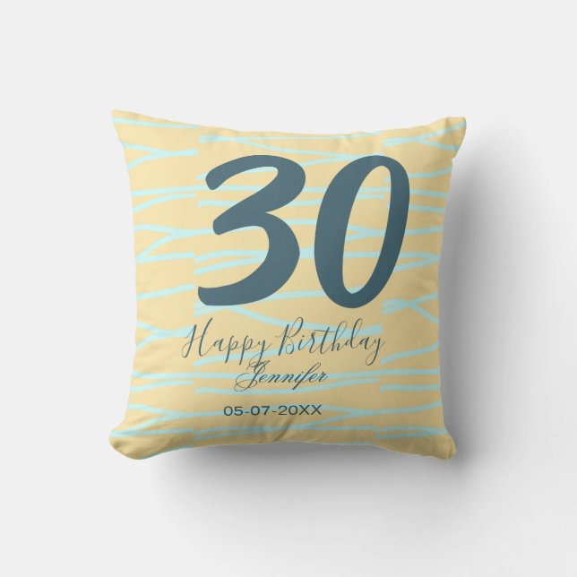 30th birthday add name date year yellow blue paste kudde (Framsida)