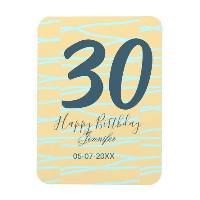 30th birthday add name date year yellow blue paste magnet (Vertikal)