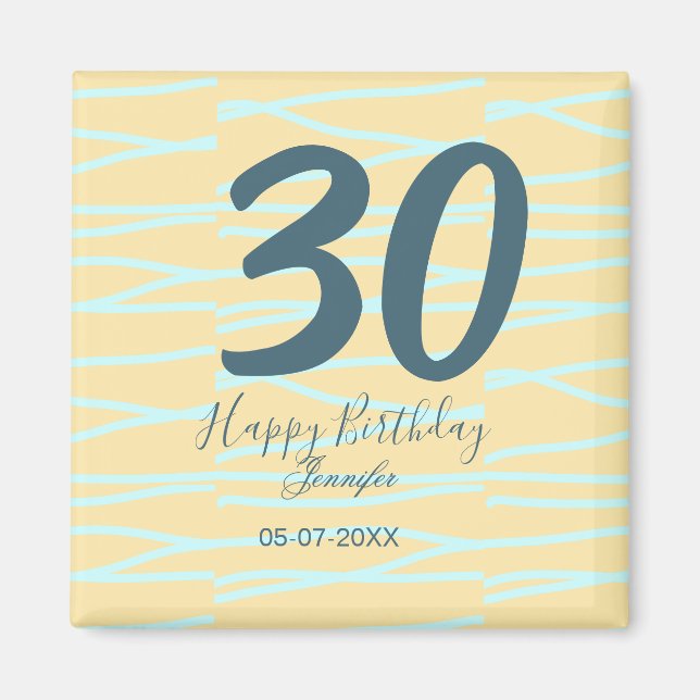 30th birthday add name date year yellow blue paste magnet (Framsidan)