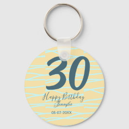 30th birthday add name date year yellow blue paste nyckelring