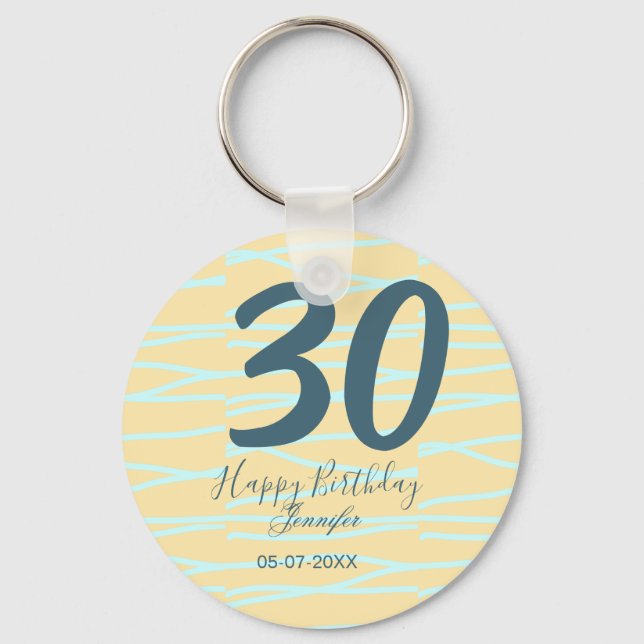 30th birthday add name date year yellow blue paste nyckelring (Framsida)
