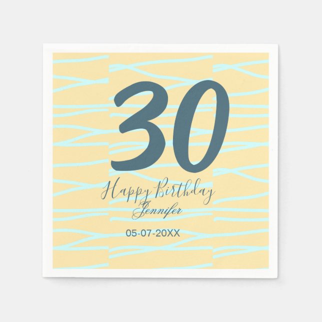30th birthday add name date year yellow blue paste pappersservett (Framsidan)