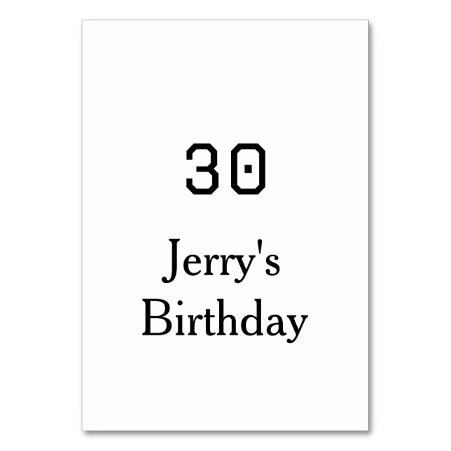 30th birthday bold letter name date simple minimal bordsnummer (Framsidan)