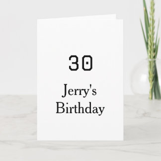 30th birthday bold letter name date simple minimal kort