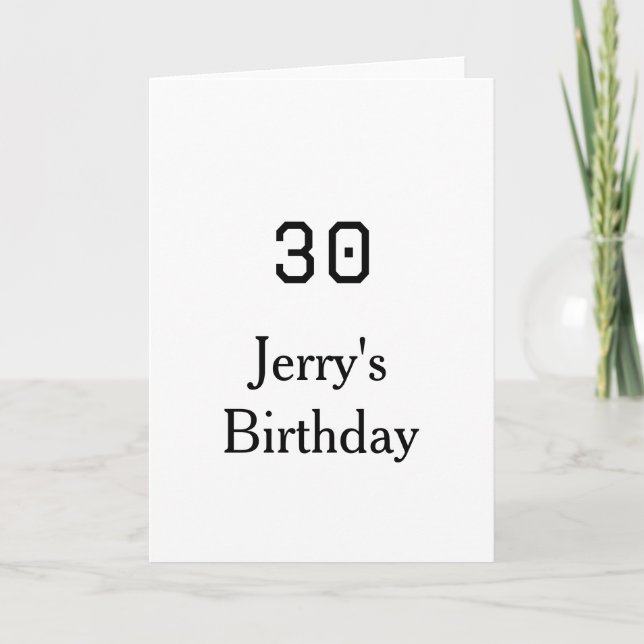 30th birthday bold letter name date simple minimal kort (Framsida)