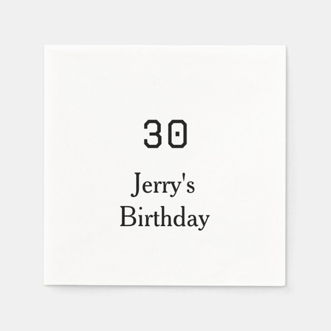 30th birthday bold letter name date simple minimal pappersservett (Framsidan)