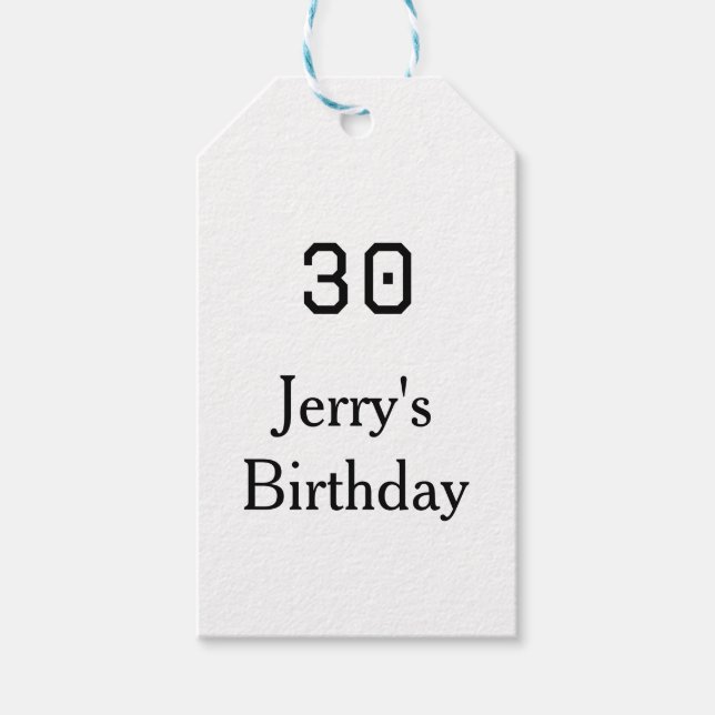 30th birthday bold letter name date simple minimal presentetikett (Framsidan)