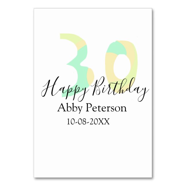 30th birthday bold letter pastel yellow black retr bordsnummer (Framsidan)