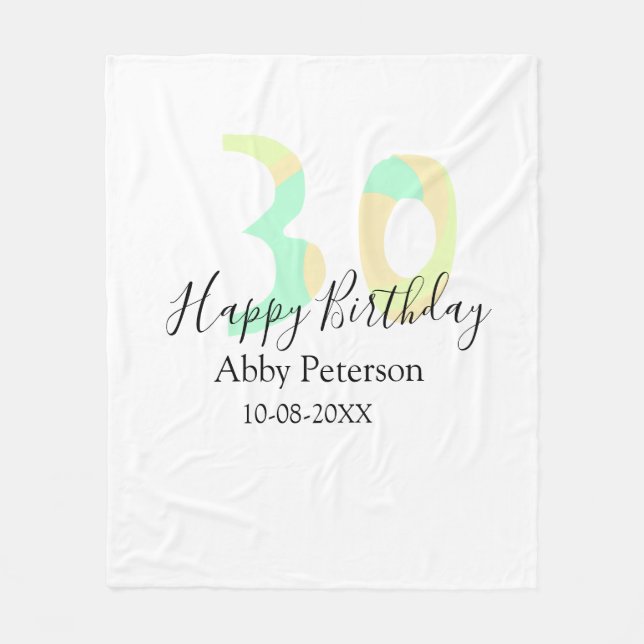 30th birthday bold letter pastel yellow black retr fleecefilt (Framsidan)