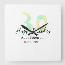 30th birthday bold letter pastel yellow black retr fyrkantig klocka