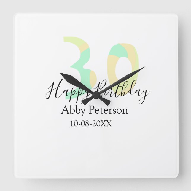 30th birthday bold letter pastel yellow black retr fyrkantig klocka (Framsida)