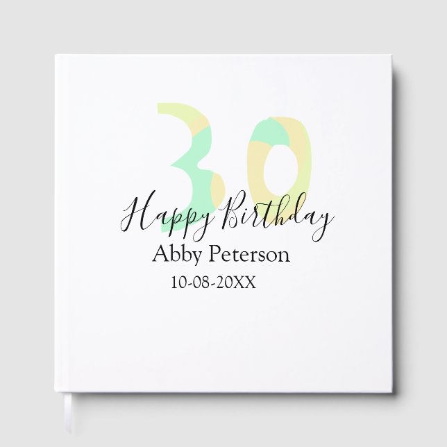 30th birthday bold letter pastel yellow black retr gästböcker (Framsida)