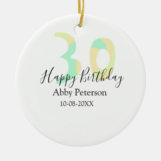 30th birthday bold letter pastel yellow black retr julgransprydnad keramik (Framsidan)