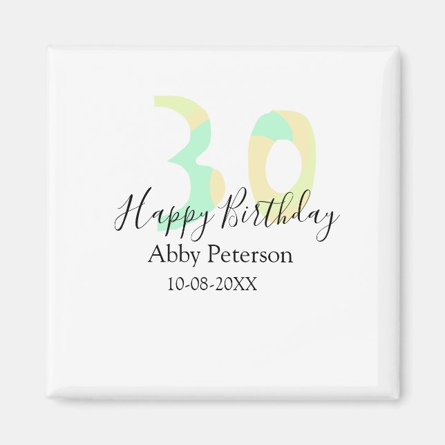 30th birthday bold letter pastel yellow black retr magnet (Framsidan)