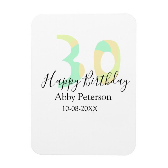 30th birthday bold letter pastel yellow black retr magnet (Vertikal)