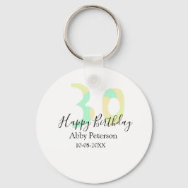 30th birthday bold letter pastel yellow black retr nyckelring