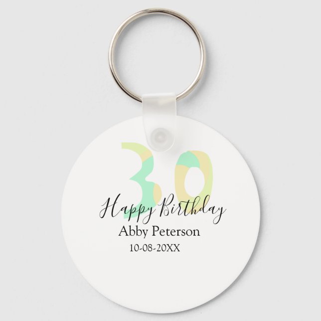 30th birthday bold letter pastel yellow black retr nyckelring (Framsida)