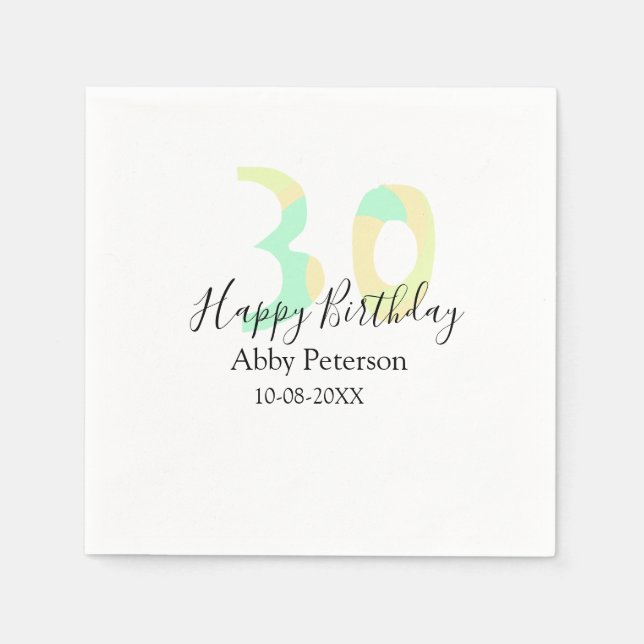 30th birthday bold letter pastel yellow black retr pappersservett (Framsidan)