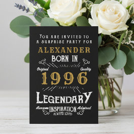 30th Birthday Born 1996 Black Gold Retro Vintage Inbjudningar
