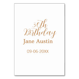 30th birthday copper brown simple stylish name dat bordsnummer