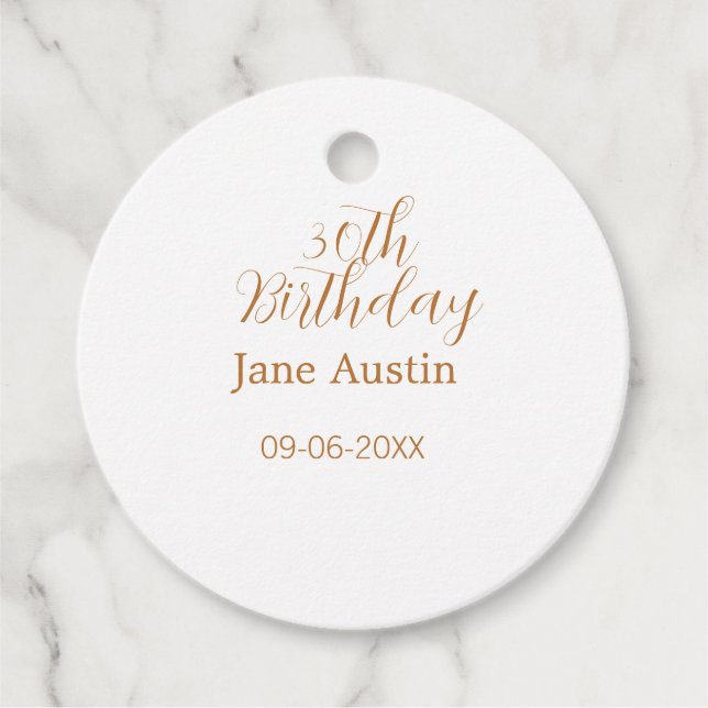 30th birthday copper brown simple stylish name dat gåvor etiketter (Framsida)