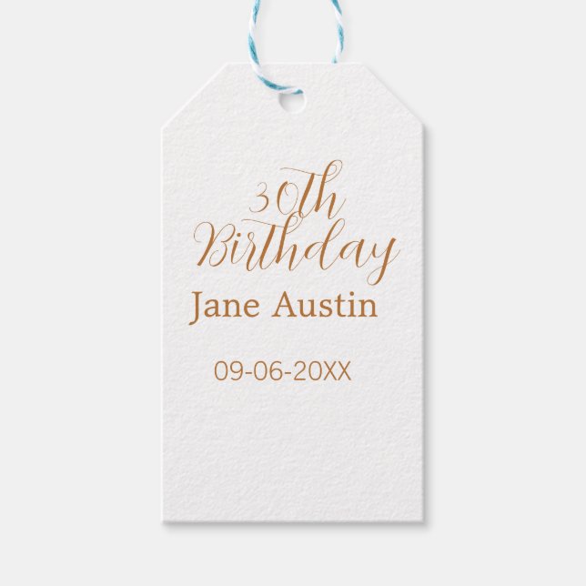 30th birthday copper brown simple stylish name dat presentetikett (Framsidan)