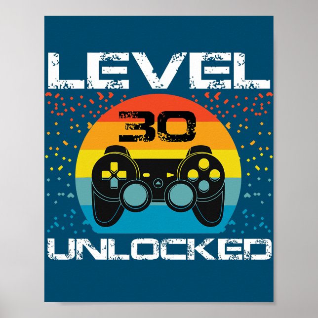 30th Birthday Gamer Party Level 30 Unlocked Funny Poster (Framsidan)