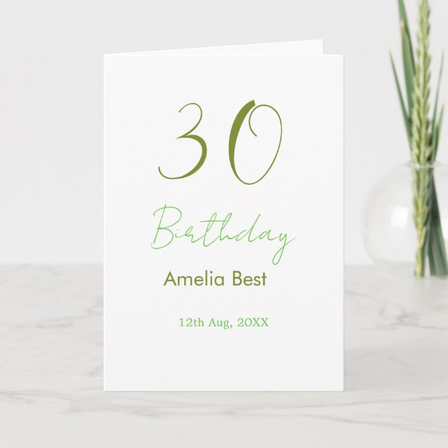 30TH BIRTHDAY GREEN NAME DATE BOLD RETRO PASTEL SI KORT (Framsida)