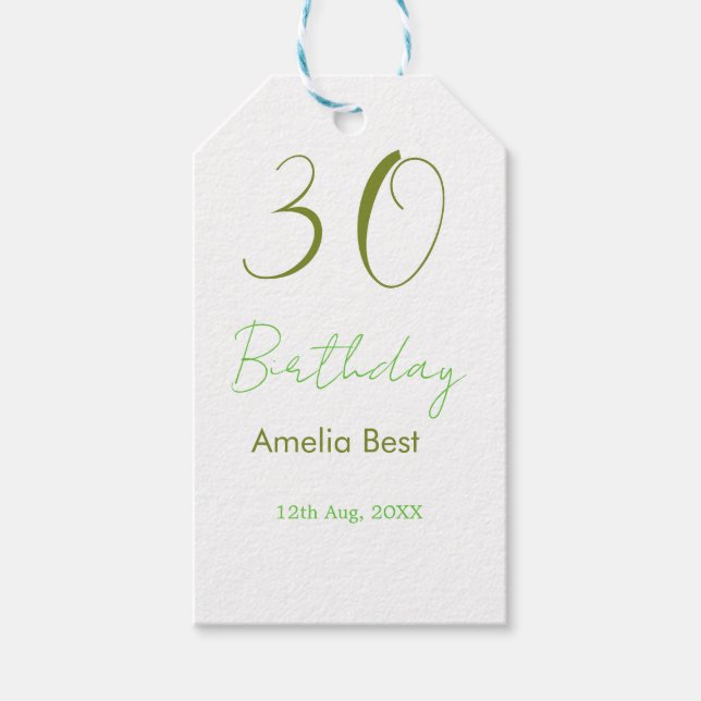 30TH BIRTHDAY GREEN NAME DATE BOLD RETRO PASTEL SI PRESENTETIKETT (Framsidan)