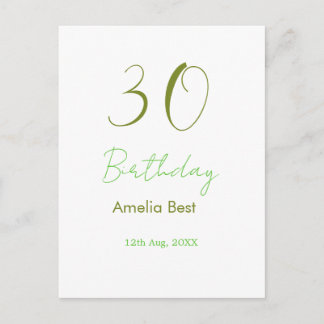 30TH BIRTHDAY GREEN NAME DATE BOLD RETRO PASTEL SI VYKORT
