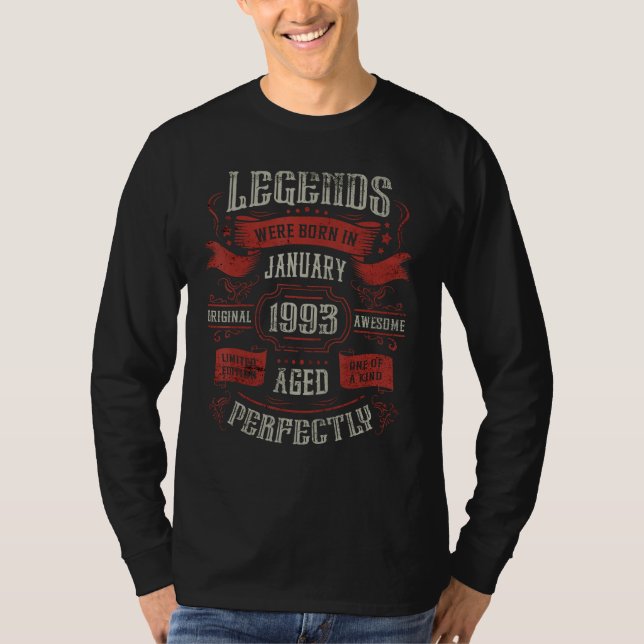 30th Birthday Legends were born in January 1993 T Shirt (Framsida)