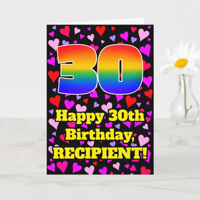 30th Birthday: Loving Hearts Pattern, Rainbow # 30 Kort (Liten växt)