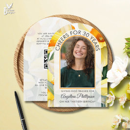 30th Birthday Modern Arch Floral DAFFODILS Photo Inbjudningar