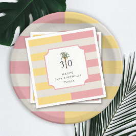 30th Birthday Palm Beach Pastel Stripe Tropical Pappersservett