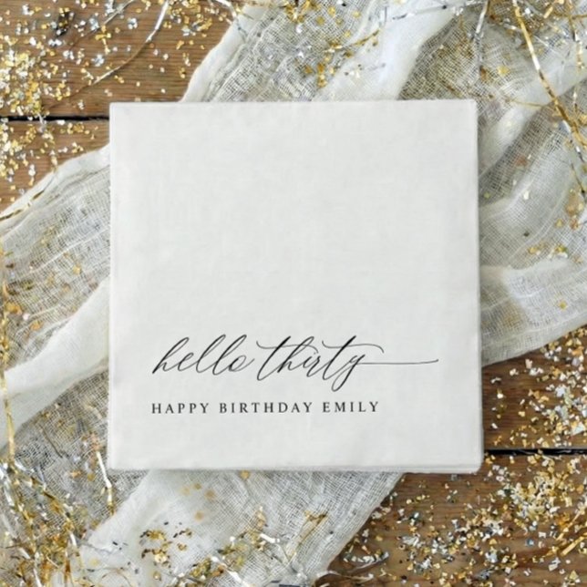 30th Birthday Party Hello 30 Modern Milestone Pappersservett (30th birthday party napkins - hello thirty - modern black and white party decor.)