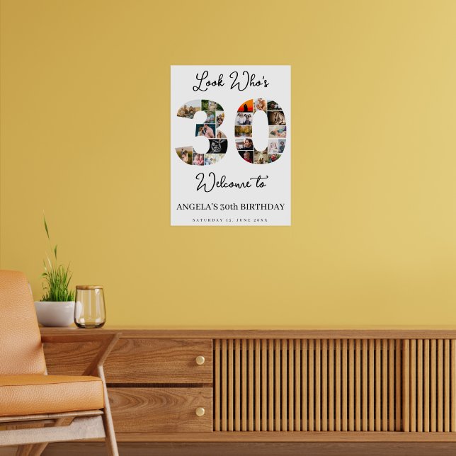 30th Birthday Photo Collage Sign look who's 30 Poster (Vardagsrum 2)