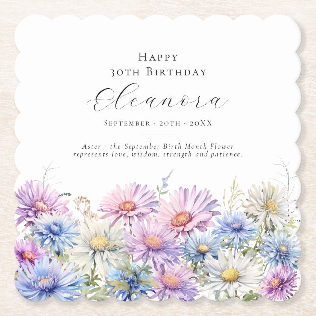 30th Birthday September Birth Flower Custom Underlägg Papper (Framsida)