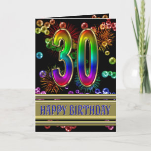 30th Birthday with rainbow bubbles and fireworks Kort