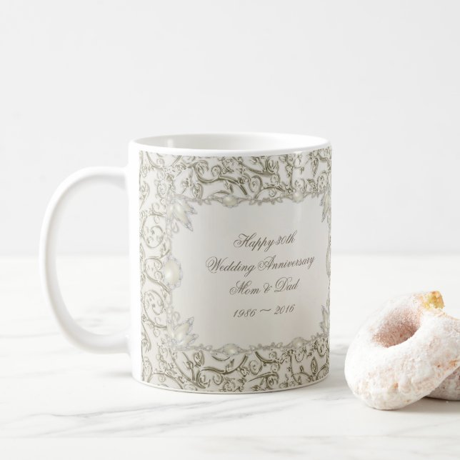 30th bröllopsdag för elegantpärla kaffemugg (Med munk)