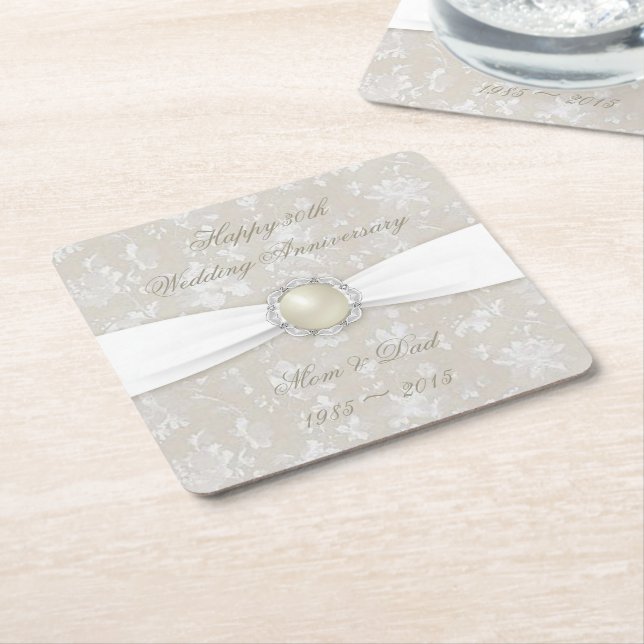 30th bröllopsdagkustfartyg för damast underlägg papper kvadrat (Vinklad)
