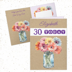 30th födelsedag gerberor blommor lila valborgisdag kort