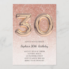 30th Girl Birthday Ro Guld Glitter Elegant Inbjudningar