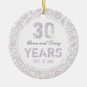 30th Pärlemorfärg bröllopsdagPaisley Monogram Julgransprydnad Keramik
