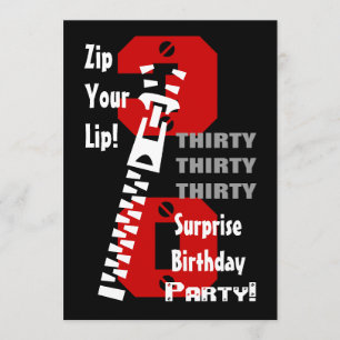 30th SURPRISE Birthday Black Red White B473 Inbjudningar