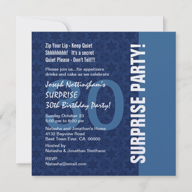 30th SURPRISE Birthday Modern Hues of Blue W1898 Inbjudningar (Framsida)