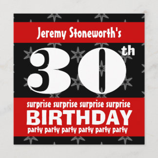 30th SURPRISE Birthday Silver Stars B420 Inbjudningar