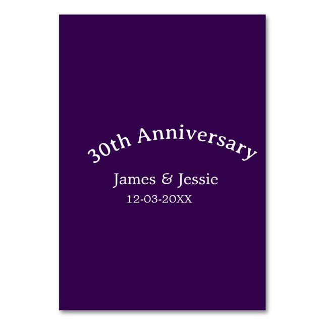 30th wedding anniversary name date purple simple  bordsnummer (Framsidan)